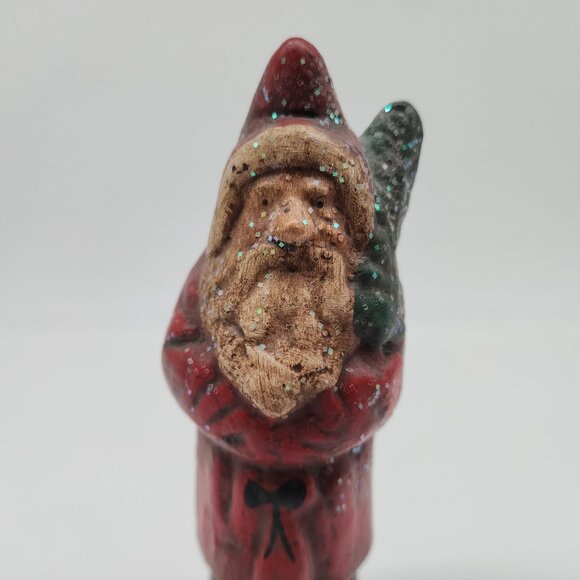 Vintage Ceramic Santa Claus Figurine With Tree Signed 6.5" Rustic - Picture 2 of 8
